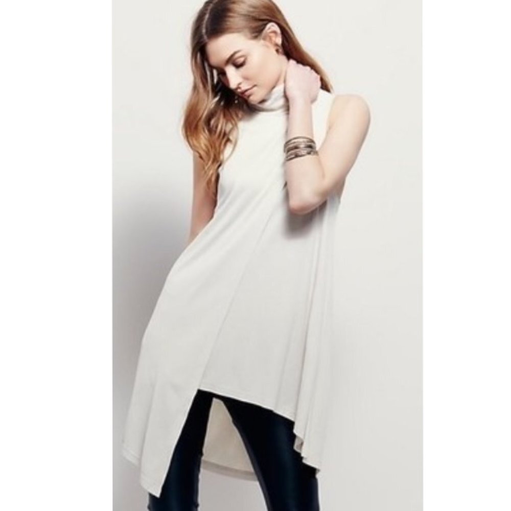 We The Free Free People Queen Anne Ribbed Modal Tunic Tank Dress in Ivory‎ Small